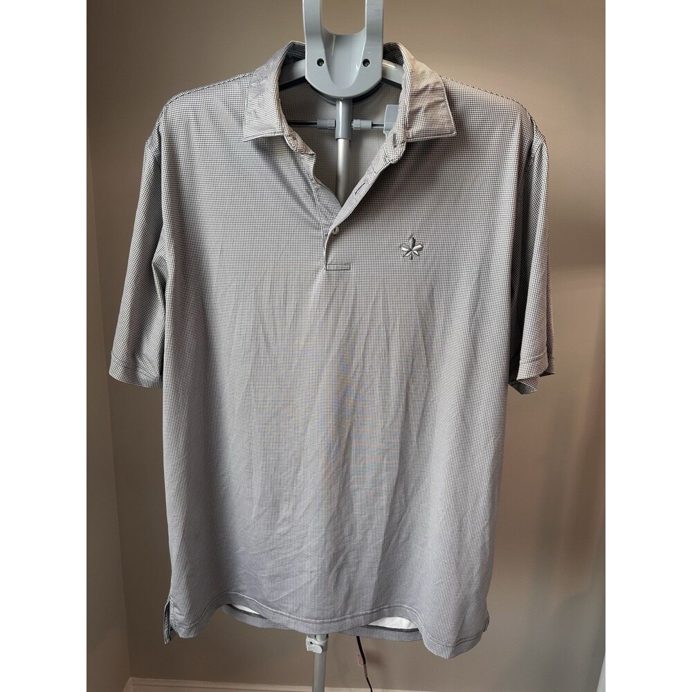 Peter Millar Summer Comfort Polo Mens L Silver Oak Leaf Gray Houndstooth - Picture 1 of 5
